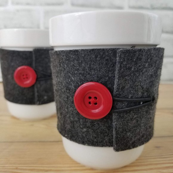 Starbucks Set of Cups with Felt Button Sleeves